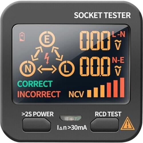 Digital Smart Socket Tester Voltage Test VA Display Screen Socket Tester RDC Test Screen Display Leakage Tester