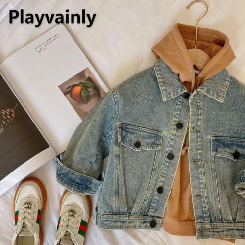 2021 Korean Style New Autumn Boys Girls Jackets Make Old Denim Long Sleeve Button Turn-down Collar Retro Coat Kids Clothes E4100