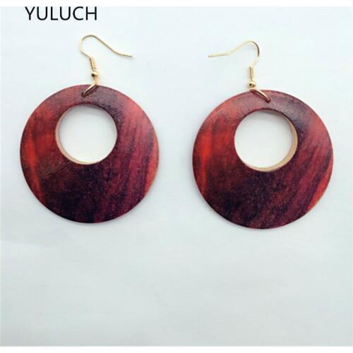 Fashion latest african hollow good quality wood earrings jewelry big round personality new design