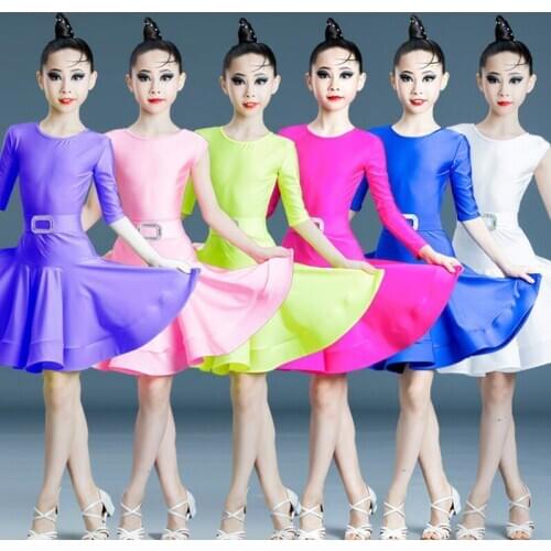 Girls colors Latin dancing dress Kids performance Salsa Dance wear clothing Childrens Competitions Latin Stage wear clothes