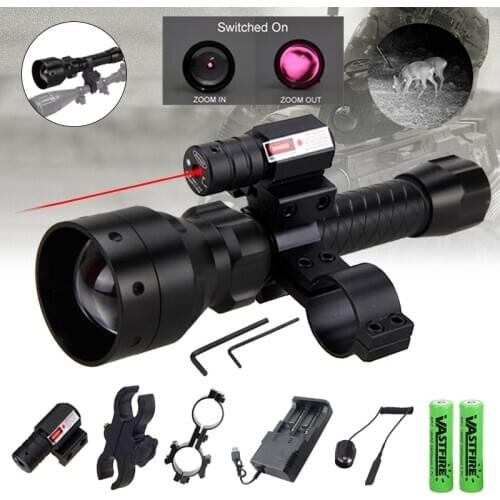 T50 Zoomable Infrared Radiation Hunting Flashlight 50mm Focusing Lens IR850nm Night Vision illuminator With Laser Dot Sight Set