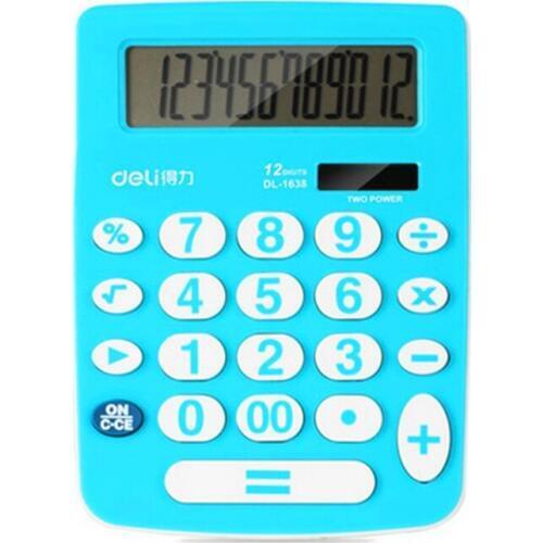1 Piece Deli 1638A 12 Digits solar calculator solar computer Colorful big screen
