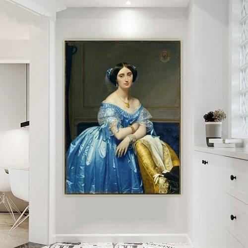 Citon Ingres《Portrait of the Princesse de Broglie》Canvas Art Oil Painting Artwork Poster Background Wall Decor Home Decoration