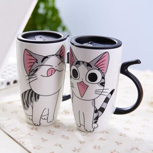 Cute Cat Ceramics Coffee Mug With Lid Large Capacity 600ml Animal Mugs Drinkware Coffee Milk Tea Cups Novelty Gifts