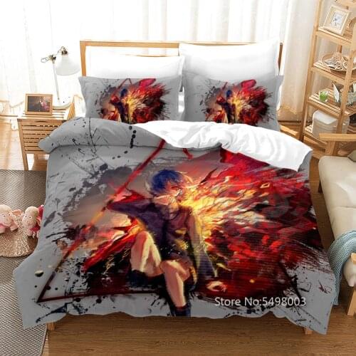 Japan Tokyo Ghoul Bedding Set Kaneki Ken Kamishiro Rize Anime Fire Red Duvet Cover Set Double King Size Home 3d Quilt Bed Linens