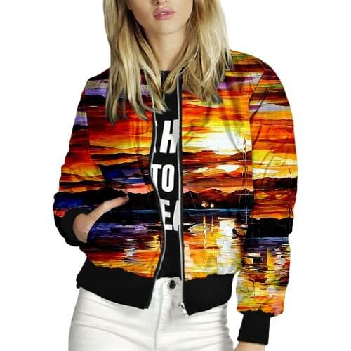 2021 Spring Autumn Women Casual Zipper Bomber Print Long Sleeve Coat Female Thin Solid Jackets Fashion Classic Slim Outerwears