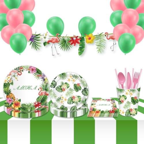 Summer Beach Hawaii Party Decorations Pink Flamingo Disposable Tableware Sets Wedding Happy Birthday Party Favors