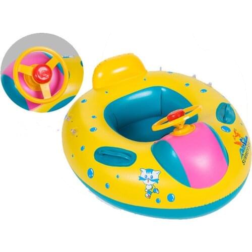 Summer Children Swimming Circle Baby Swimming Boat Inflatable Ride Ring with Horn Sunshade Water Toys