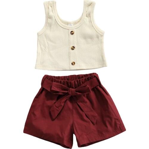 Ma&Baby 9m-4Y Summer Toddler Kid Girls Clothes Set Bow Shorts Outfits Children Costumes DD43