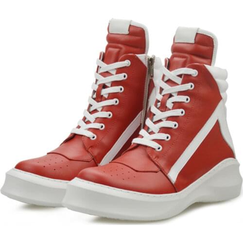 Bmante Genuine Leather Men Boots Colorblock Lace-up Zipper High Top Ankle Trainers Sneaker Flatform Gothic Owen Spring Shoes