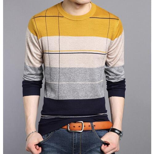 2017 New Autumn Male Patchwork Color Sweater O-Neck Striped Slim Fit Knitting Mens Sweaters And Pullovers Jumper