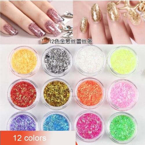 Holographic Laser Bar Fiber Glitter Set (12 Colours & Solvent Resistent) Nail Art Gold Thread Lace Bar Sequins Lace Thin Sequins