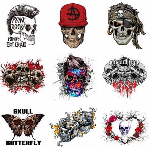Pulaqi Diy skull stickers for clothing iron print for clothing Punk Patch ironing stickers heart patch clothes decoration