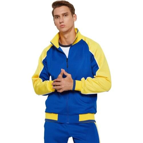 2021Spring and Autumn New Mens Sportswear Long-sleeved Sports Two-piece Zipper Cardigan Fashion Contrast Color Mens Suit