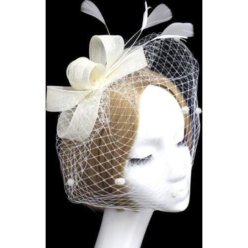 New Fascinator Net yarn Hair accessories Hat Women Bridal Headwear Feather