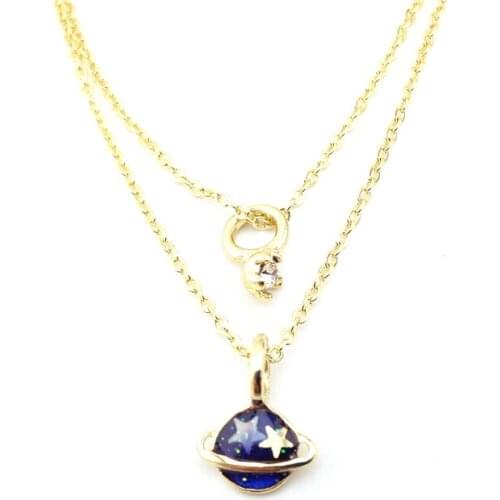 New hot gold earth blue planet two stars max necklace