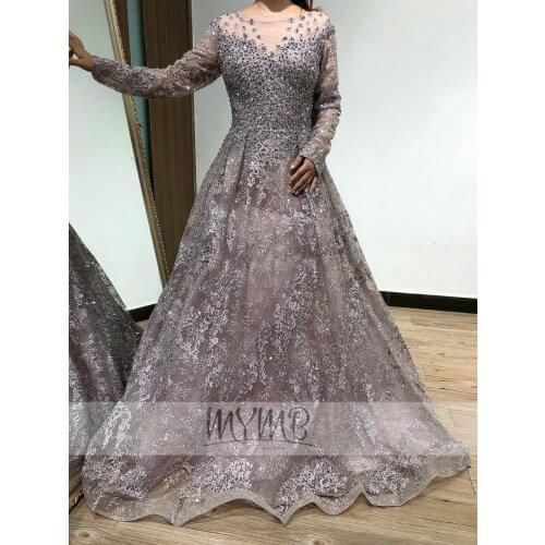 New Arrival Dubai Pink Muslim Evening Wear Long Sleeeve Lace Embriodery Aline Gown Evening Gowns For Women Wedding Large Sizes