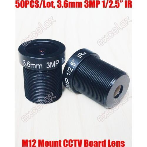 Wholesale 50PCS/Lot 3MP 1/2.5" 3.6mm 90 Degrees Angle IR CCTV Fixed Board Camera Lens M12 MTV Mount for Analog IP Camera Module