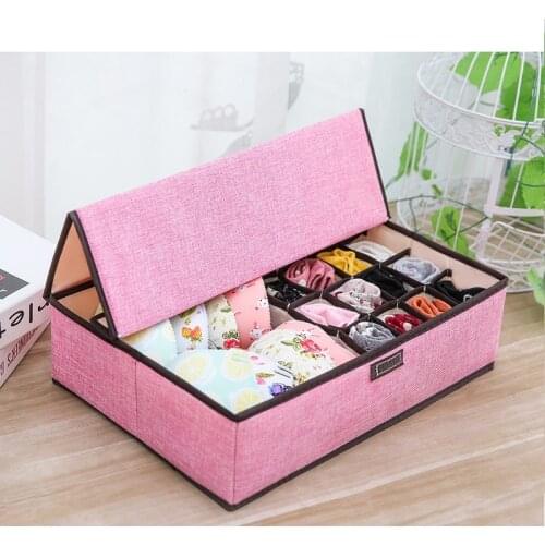 Underwear Organizer Box Foldable Wardrobe Clothes Storage Box For Panty Socks Bra Grid Drawer Storage Organizers Cotton linen