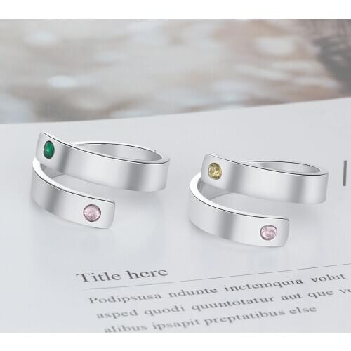 Personalized Birthstone Promise Rings Stainless Steel Custom Two Name Engraved Rings For Women Fashion Wedding Bands Adjustable