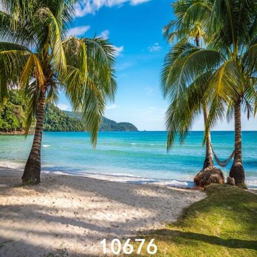 Custom Vinyl Cloth Photography Backdrops Scenic Summer Seaside Palm Tree Children Wedding for Photo Studio Background