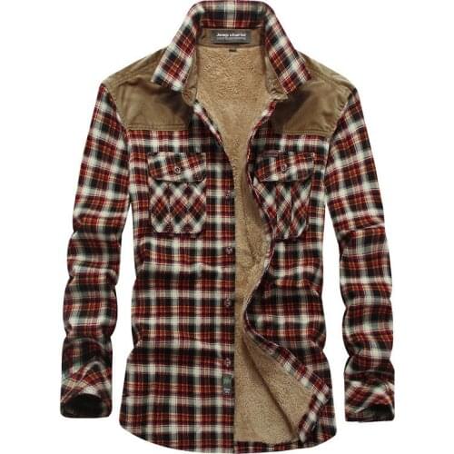 Mens Military Style Plaid Cargo Shirts Fleece Lined Thick Warm Tactical Tops Outdoor Workwear Outerwear Plus Size M-4XL