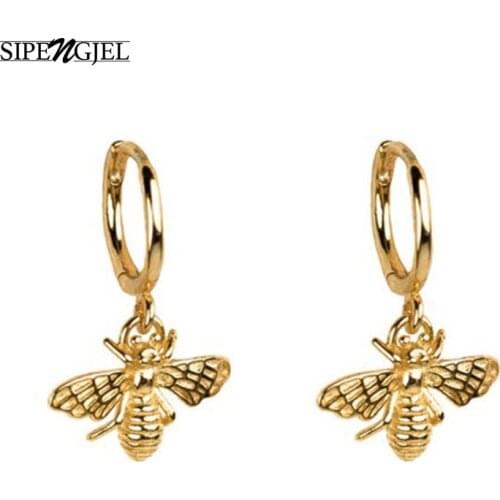 SIPENGJEL Fashion Gold Metal Bees Small Hoop Earrings Simple Korean Style Earrings For Women Girls Jewelry 2021
