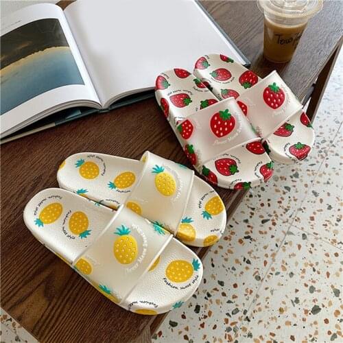 Women Lovely Cartoon Fruits Slippers Indoor Non-slip Leisure Sandy Beach Slippers For Female Original Personal Slippers