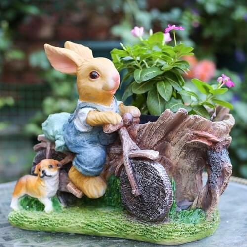 Creative Outdoor Gardening Decorative Animal Flower Pot Rabbit Resin Crafts Miniature Figurines Home Decoration Accessories