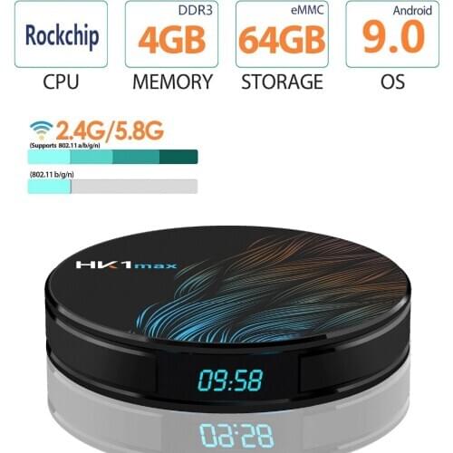 HK1 Max Android 9.0 Smart TV Box 4GB RAM 32GB/64GB RK3318 2.4G/5G Wifi BT 4.0 4K 1080P Full HD Youtube Netflix media player