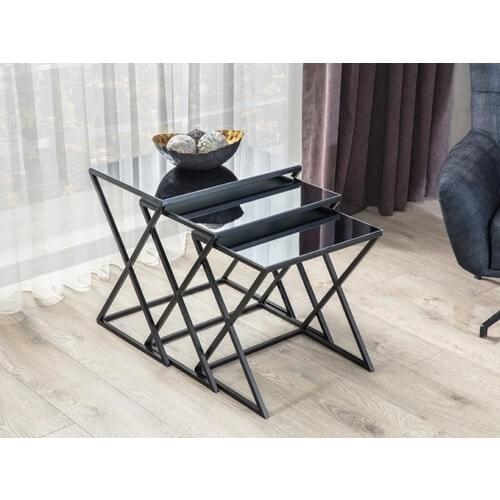 VENICE BLACK METAL LEG SMOKED MIRROR NESTING TABLE 3-Set home furniture modern stylish