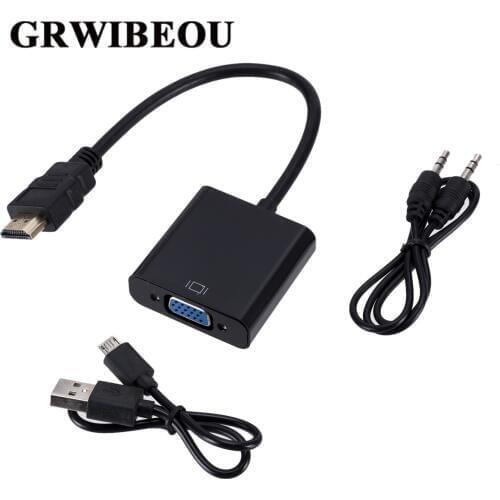 Grwibeou HDMI to VGA Adapter with 3.5mm Audio Cable + USB Power Supply 1080P Digital to Analog Video Audio For PC Laptop Tablet