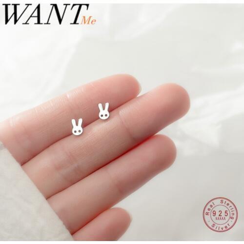 WANTME Genuine 100% 925 Sterling Silver Cute Minimalism Mini Bunny Rabbit Stud Earrings for Women Girl Birthday Jewelry Gift