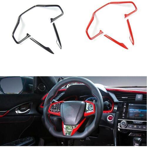 YAQUICKA 3Pcs/set Car Steering Wheel Switch Button Frame Trim Cover Styling Sticker For Honda Civic 2016 2017 Bezel Mouldings