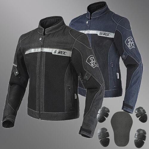 SSPEC Motorcycle Protection Jacket Mesh Breathable Mesh Motorcycle Denim Eyelet Jacket Racing Moto 5 PCS CE Protector Pads S~3XL
