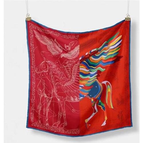53*53cm Pegasus Twill Silk Scarves Fashion Women Small Square Hijab Bandana Headband Girls Neck Tie Professional Neckerchief