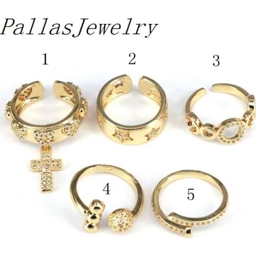 10Pcs Crystal Cross Ring For Women Adjustable Cubic Zirconia Cuff Open Ring Stackable CZ Gold Simple Jewelry Gift ring
