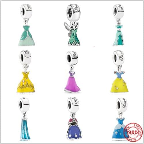 Neastamor 925 Sterling Silver Dress Dangle Charm Bead Fit Original Pandora Bracelet Pendant DIY Jewelry Making For Women