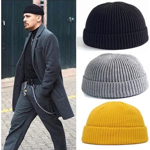 Winter Retro Knit Sailor Cap Solid Color Brimless Hats Hip Hop Beanie Skullcap Street Women Men Casual Unisex Melon Cap Bonnet