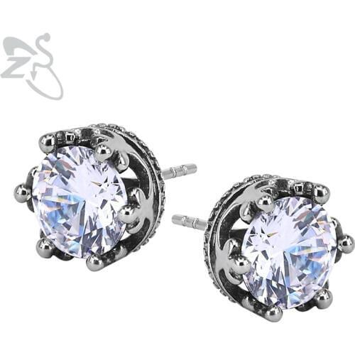 ZS Clear Crystal Stud Earrings With White Stone for Women Ear Piercing Tragus Punk 316 Stainless Steel Earrings Luxury Brincos