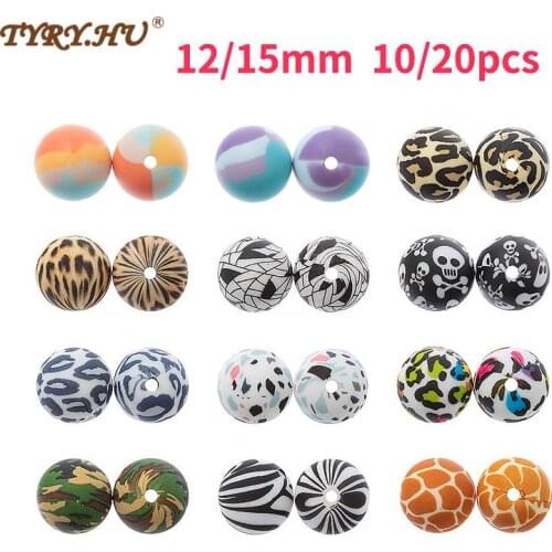 TYRY.HU 2pcs 15mm Food Grade Silicone Beads Terrazzo & Leopard Print Teether Beads Baby Chewable Teething Beads For DIY Pacifier