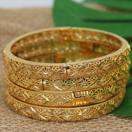 4Pcs/lot Dubai Bangle African 24K Gold Color Bangles For Women Girls Bracelets Saudi Arabia Jewelry Ethiopian Bride Wedding Gift