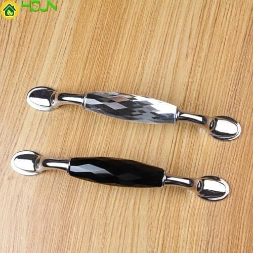 5.0'' 3.75'' Black Clear Crystal Drawer Pull Handles Bright Silver Glass Dresser Door Handles Furniture Hardware Kitchen Handles