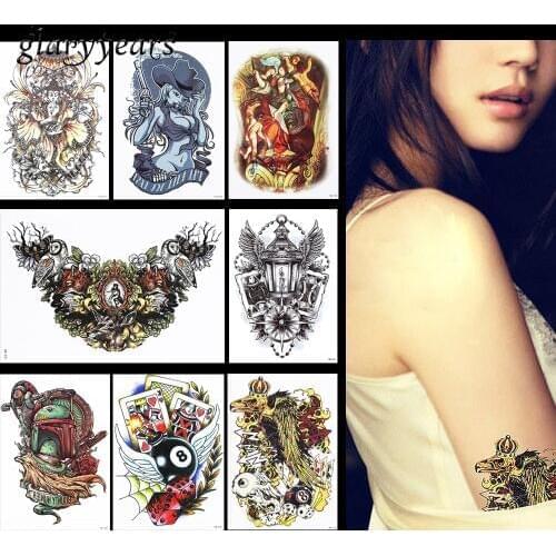 8 Pieces Amusement Pattern Design Tattoo Sticker Belle Poker Decal Temporary Women Arm Body Art Tattoo Sticker 14.8 * 21cm HB#72