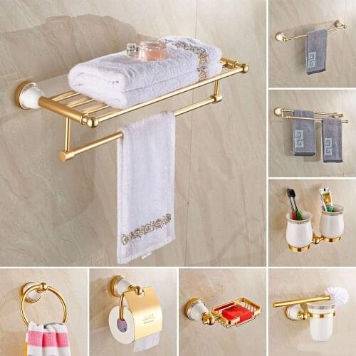 Bathroom Accessories Gold Bath Hardware Set Towel Rack Paper Holder Toilet Brush Holder Towel Bar Soap Basket Toothbrush Holder