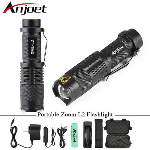 Anjoet Ultra Bright Mini zoom flashlight led torch cree xml t6 l2 waterproof lanterna rechargeable light ues 18650 penlight