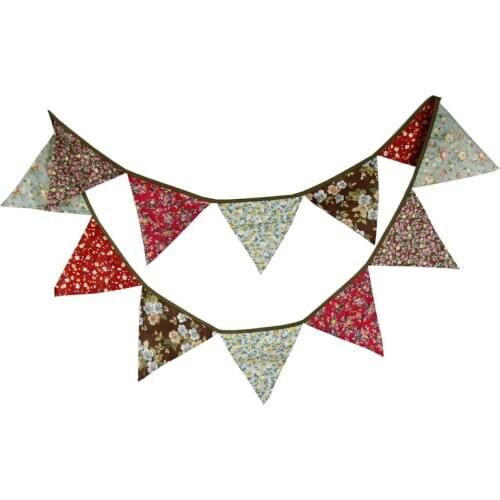 3.2m Retro Countryside Flower Print Cotton Banner Flag Pennant Garland Wedding Birthday Party Room Outdoor Decor Ornament Gift