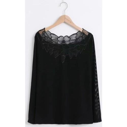 Plus Size XL-4XL Womens Simple Casual Solid T shirt Lace Female T-shirt