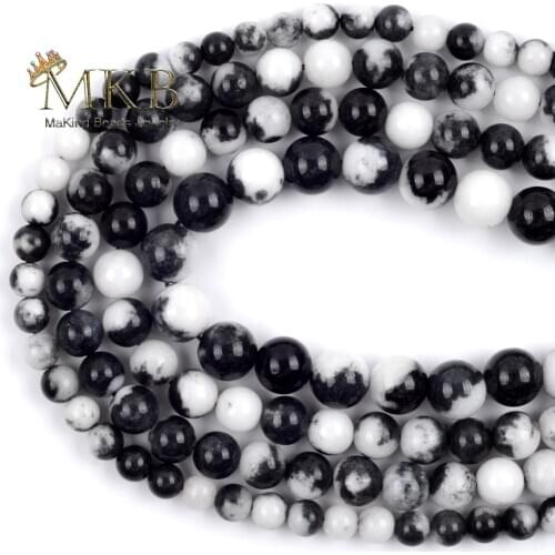 6 8 10mm Natural Stone Beads Black White Chalcedony Jades Round Beads For Jewelry Making Diy Bracelet Necklace Accessories 15"