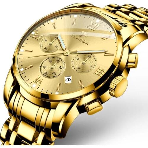 2021 New Fashion Gold Mens Watches Top Brand Luxury Sports Chronograph Waterproof Full Steel Quartz Watch Men Relogio Masculino